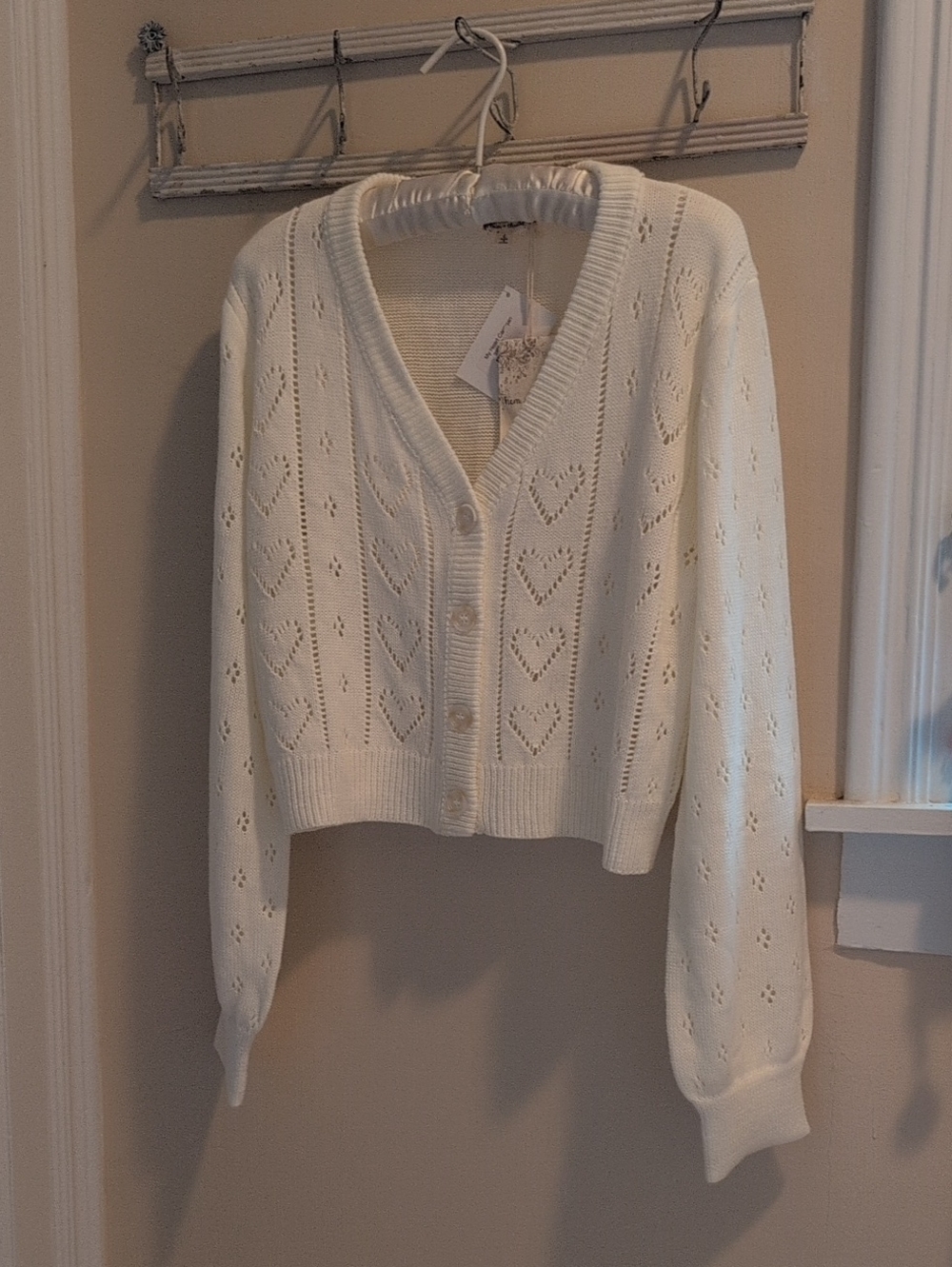 Hem & Thread Cream V-Neck Button Cardigan.